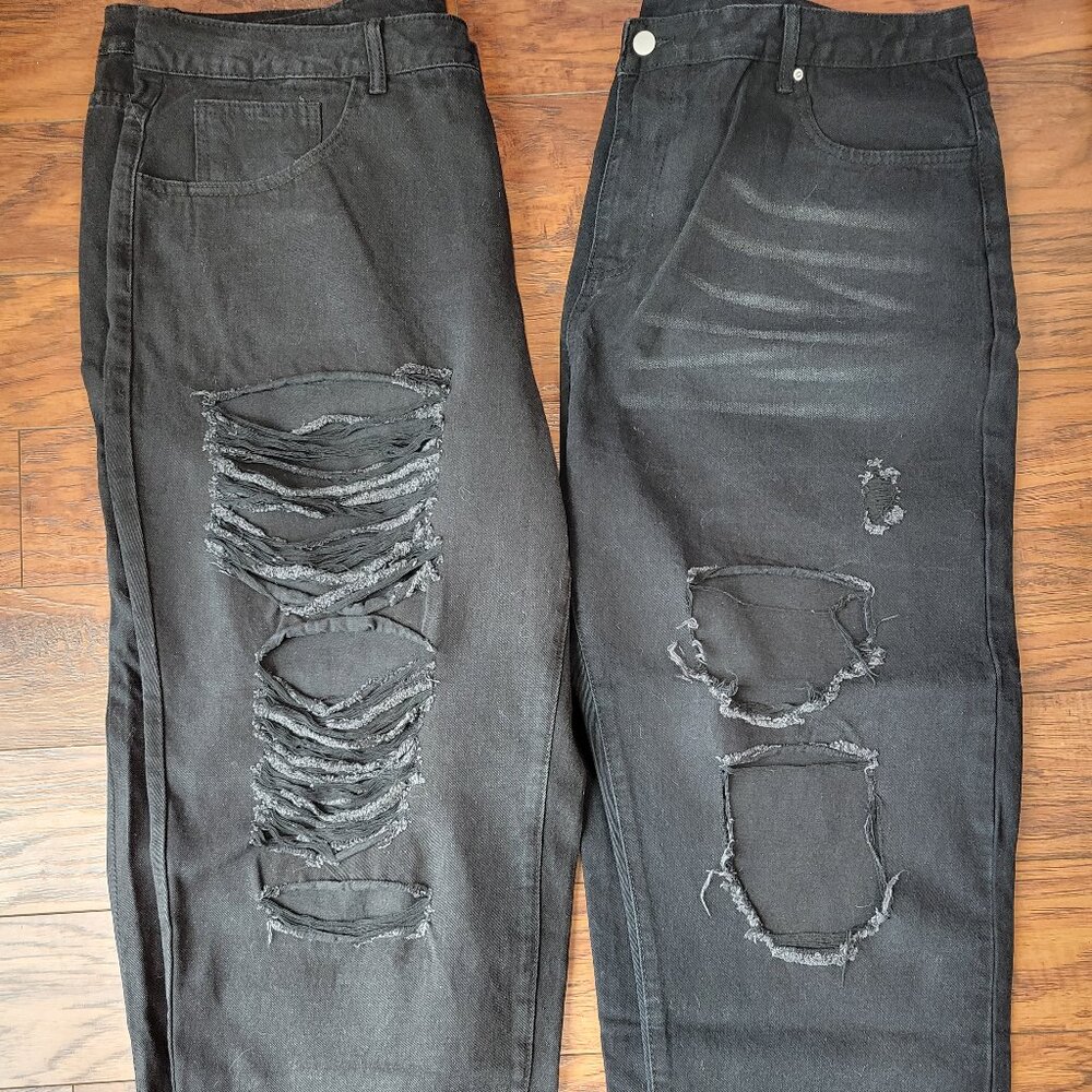 Bundle of 2 SHEIN Black Ripped Destroyed Holey Straight Leg Jeans sz 4X XXXXL